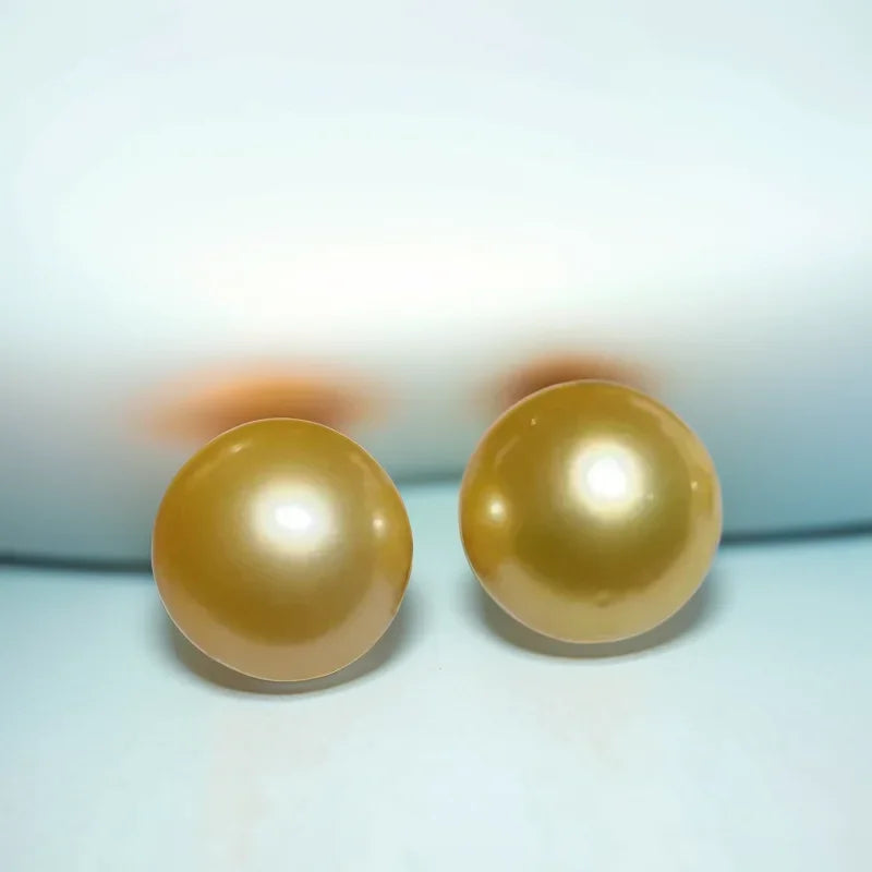 HQ Gems 8--14mm Perfect Circle  Slight Flaw Natural Saltwater Pearls  Loose Golden Real Sea South Sea Pearl