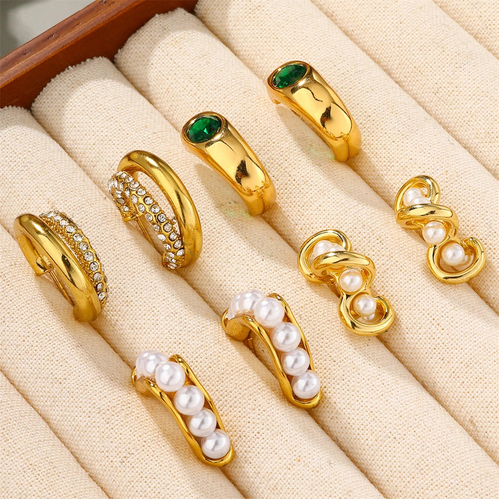 Vintage 18K Gold Plated Stainless Steel Geometric Stud Earrings for Women for Anniversary Occasions