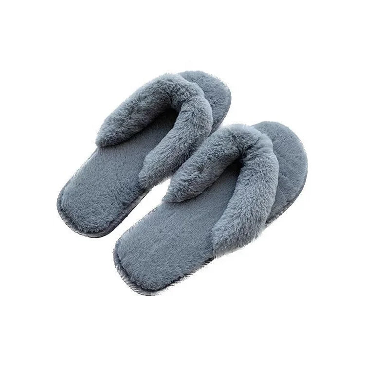 Winter Indoor  Unisex Slipper Warm Women Men Fashion Casual Open Toes Flip Flops Soft Plush Fur