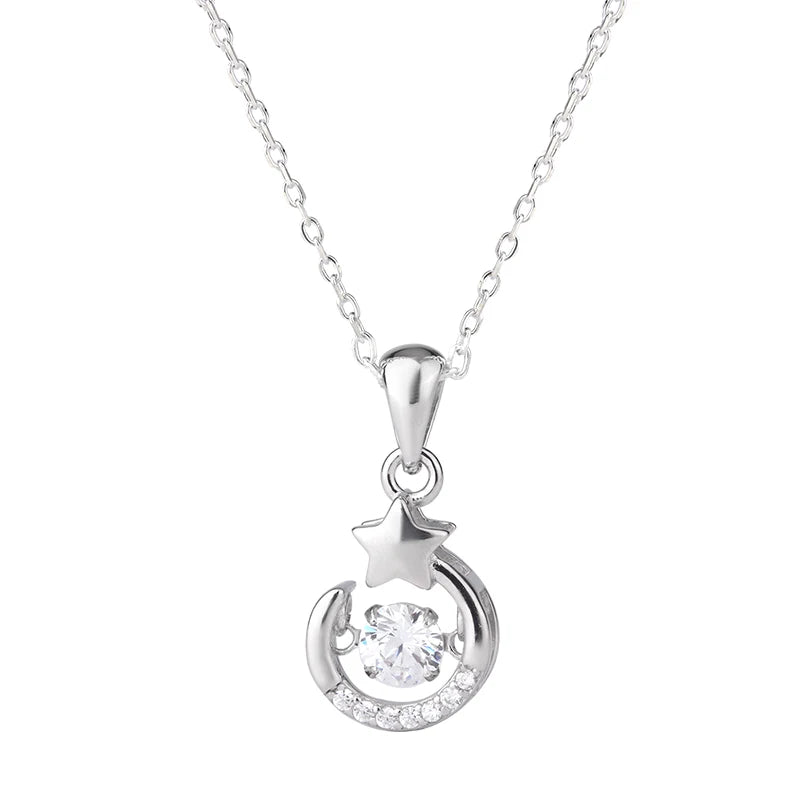 Wholesale 925 Sterling Silver Star Moon Pulsed Stone Cubic Zirconia Pendant Rhodium-Plated Women's Necklace Jewelry