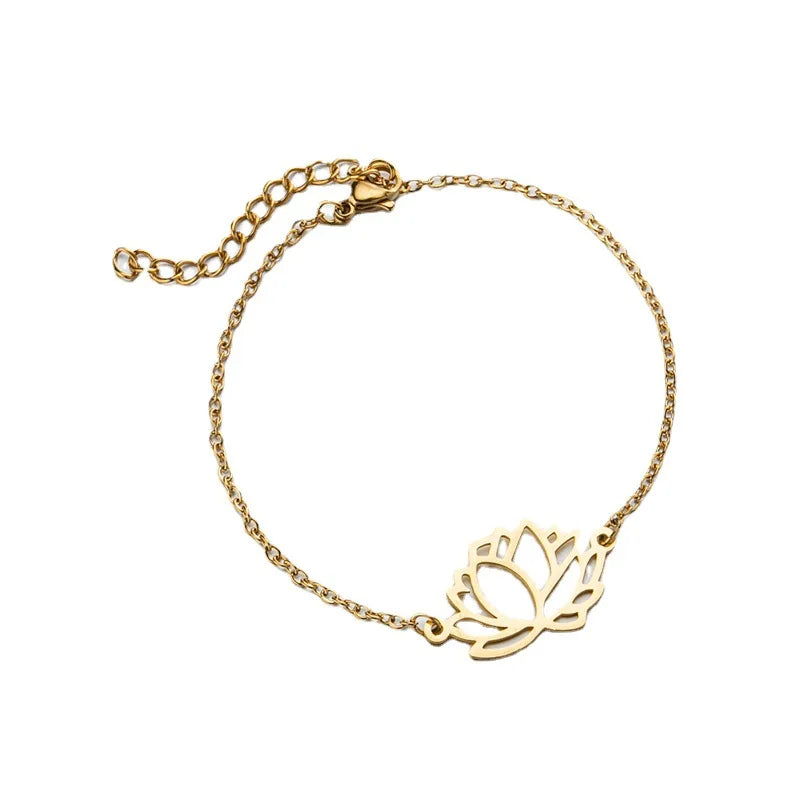 Lotus Flower Bracelet Yoga Jewelry Meditation Gift Healing Good Luck Amulet Buddhist Symbol Stainless Steel
