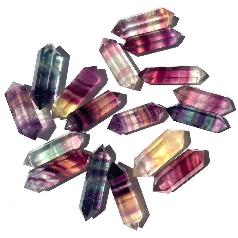 Wholesale Natural Quartz DT Crystal Crafts Double Point rainbow Fluorite Double Terminated Points Wand for Fengshui