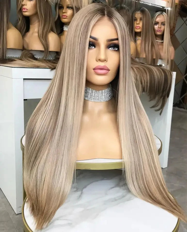 Fast Shipping  Ash Blonde Highlight Color Straight Cold Tone Virgin European Human Hair Transparent HD Lace Front Wigs