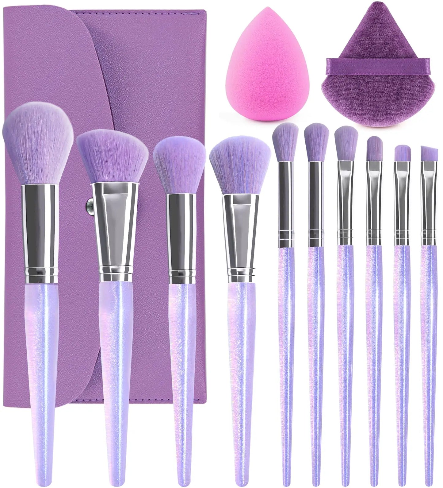 OEM ODM Customizable 12 Piece Purple Aluminum Ferrule Makeup Brush Foundation Contour Blush Concealer Face Highlight Eyeshado