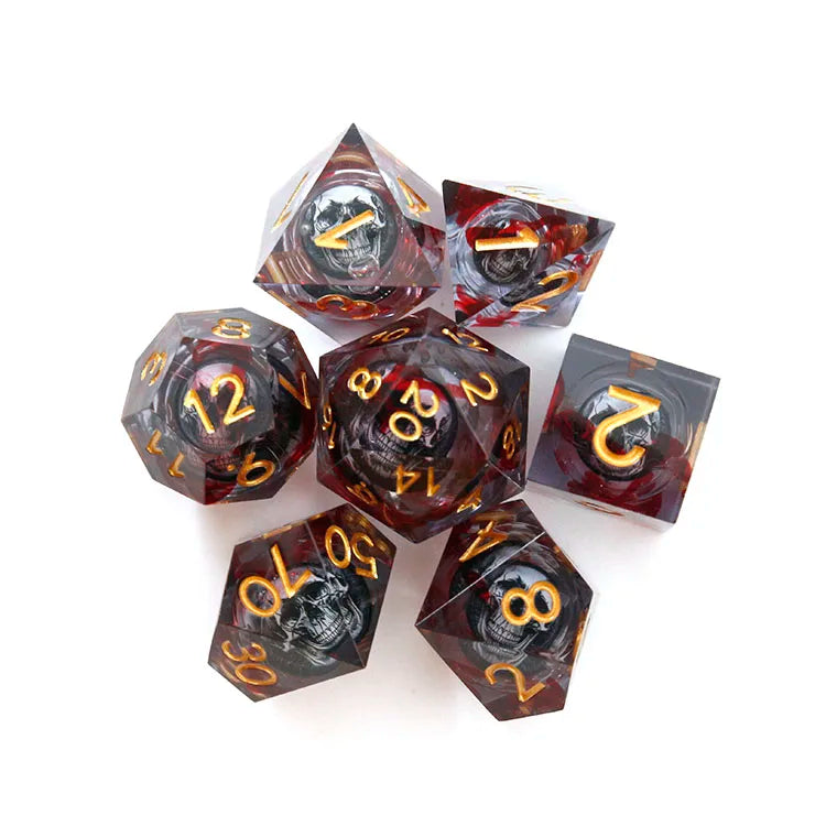 Wholesale Black D&D Dice Sets Sharp Inclusions Skull Resin Polyhedral/Polyhedron Shape Plastic Material for Game Use