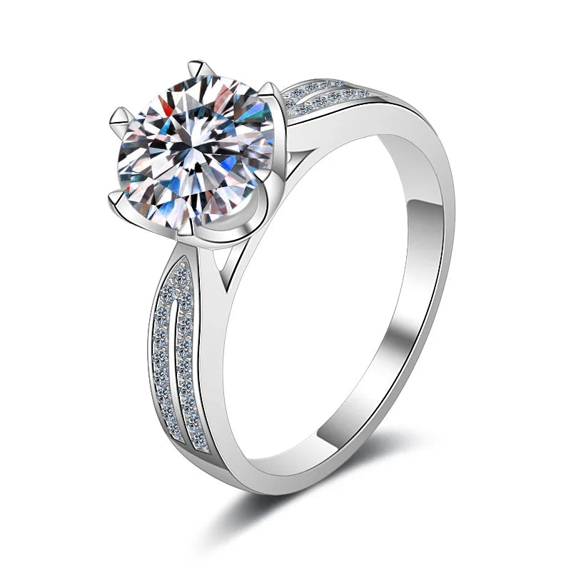 Fine Jewelry Sterling Silver 925 Double Rows Stones Platinum Plated Moissanite Diamond Wedding Ring