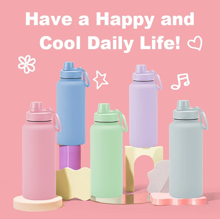 Customize 1000ml /32oz Wide Mouth Large Capacity Double Walled Stainless Steel Outdoor Gym Sports Water Bottle