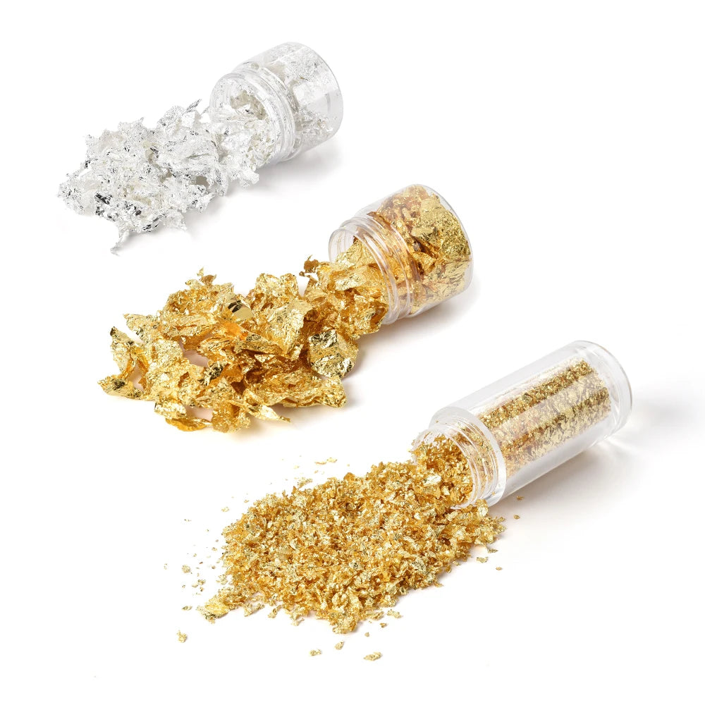 2024 Best Selling 1G 2G 5G 24K Gold Leaf Flakes Decoration Diy Nail Art Beauty Silver & Gold Foil Flakes