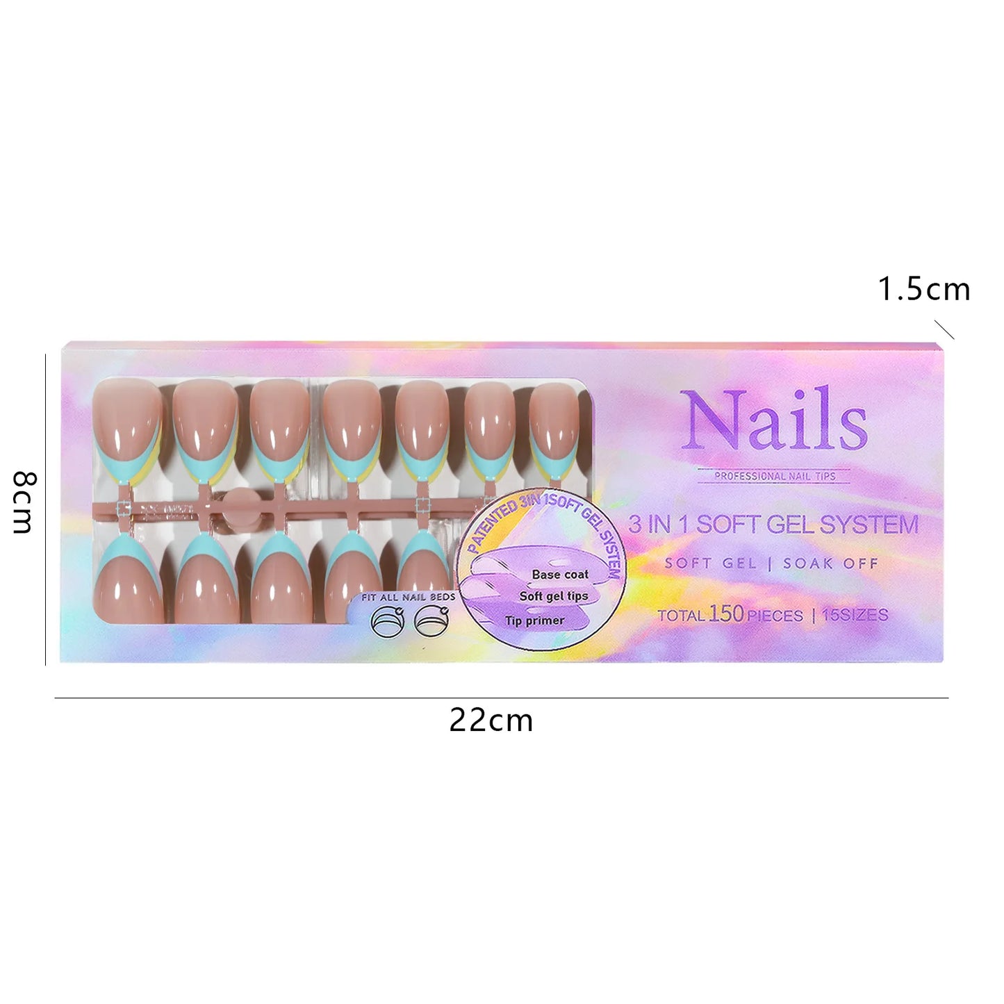 3 in 1  Gel Nail Tip 150pcs/Box French X-coat Tips Full Cover Finger Press on Nails