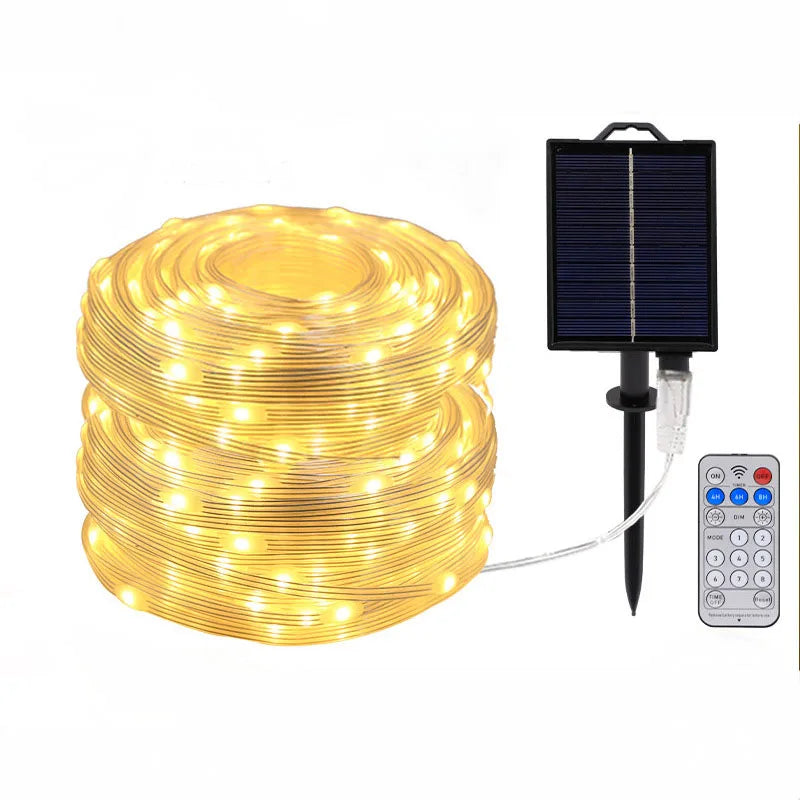 Solar Leather Wire Christmas Fairy Waterproof String Lights with Remote  for Outdoor Indoor Garden Camping Decoration