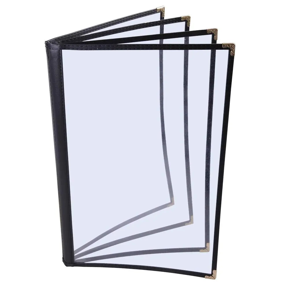 20 Pack of Menu Cover 4 Page 8 View Double Stitch Trim Fits 8.5X14 Paper Transparent Cafe Bar Restaurant Black