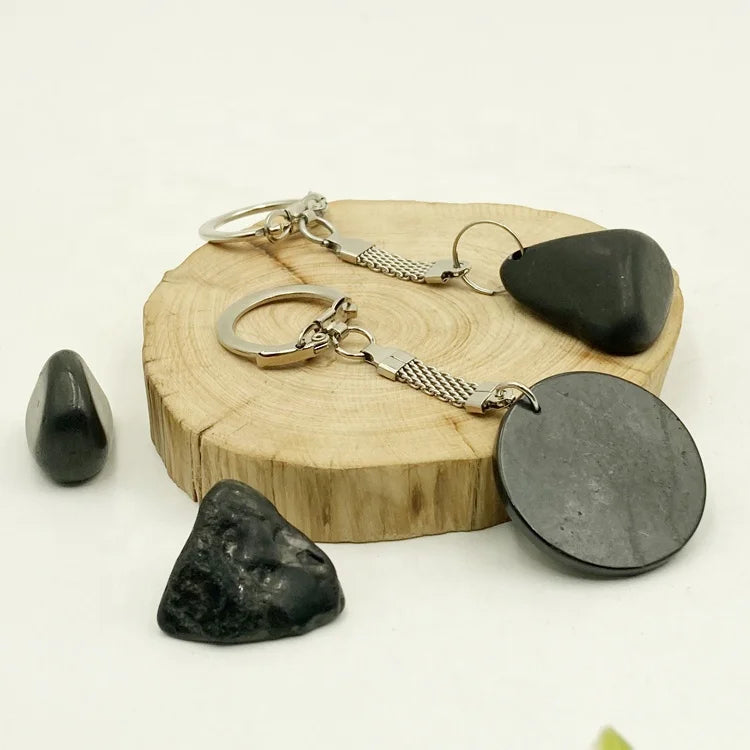 Factory Price Wholesale  Natural Stone Shungite Key Chains  for EMF Protection Gift