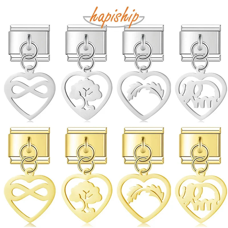 Hapiship 2024 New Sweet Heart Infinite Elephant Italian Charm Links Fit 9mm Stainless Steel Bracelet Jewelry DIY Making DJ107