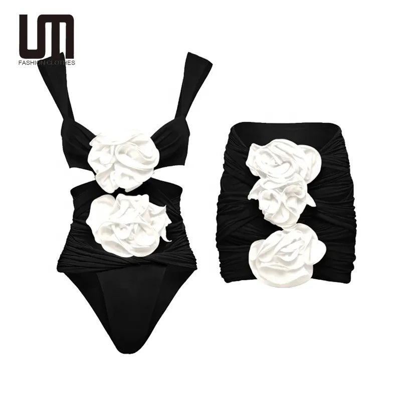 2025 Latest Women's Floral Bikini Set - High Waist Sexy Swimwear with Skirt Summer Bathing Suit Wholesale Beachwear