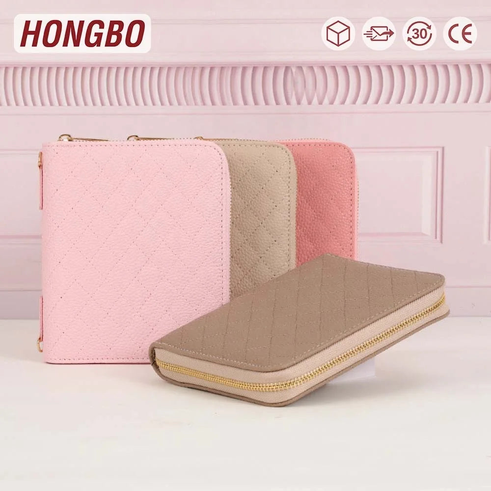 Etsy Best Seller 6-Gold Ring Portable Quilted Leather A7 Zippy Budget Binder Wallet Fly Leaf Register Folder Pattern Zip Bags