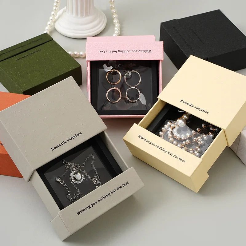 Hot Sale Suspended PE Film Thick Cardboard Recycled Materials Drawer Design Jewelry Box for Necklace Ring Earrings Display