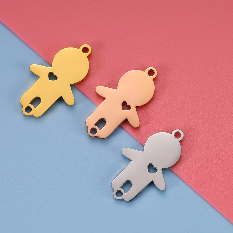 Custom DIY Jewelry Real Gold Plated Stainless Steel Double Hole Boy Charms Pendant for Bracelet Anklet Use