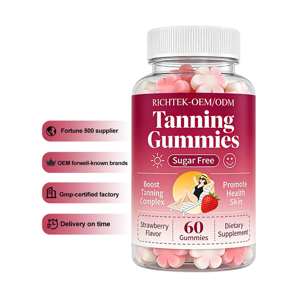 Private Label Natural Tanning Supplement Women Daily Vitamins Tanning Gummies Astaxanthin Beta-Carotene Tanning Gummies