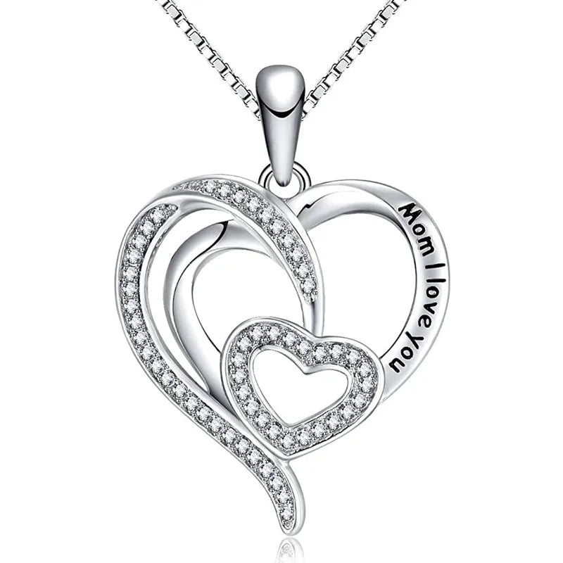 CAOSHI Luxury Trendy Women Heart Necklace Anniversary Wedding Mother's Day Gift Mom Silver Plated Necklace Jewelry Drop Neckl