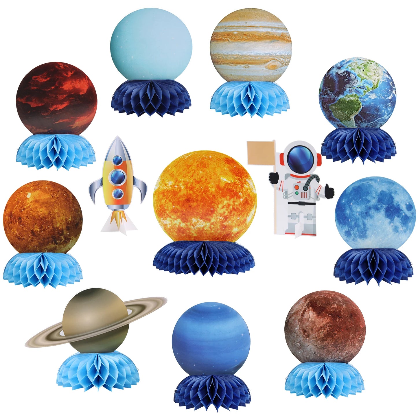 12 PCS Space Solar System Theme Honeycomb Centerpieces Table Decoration Accessories Outer Space Party Supplies
