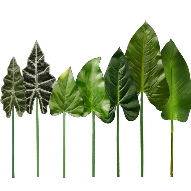 E138- Wholesale Fake Plastic PU Fern Leaf Green Plant Accessories Faux Plant Palm Leaf Artificial Leaves for Event Decor