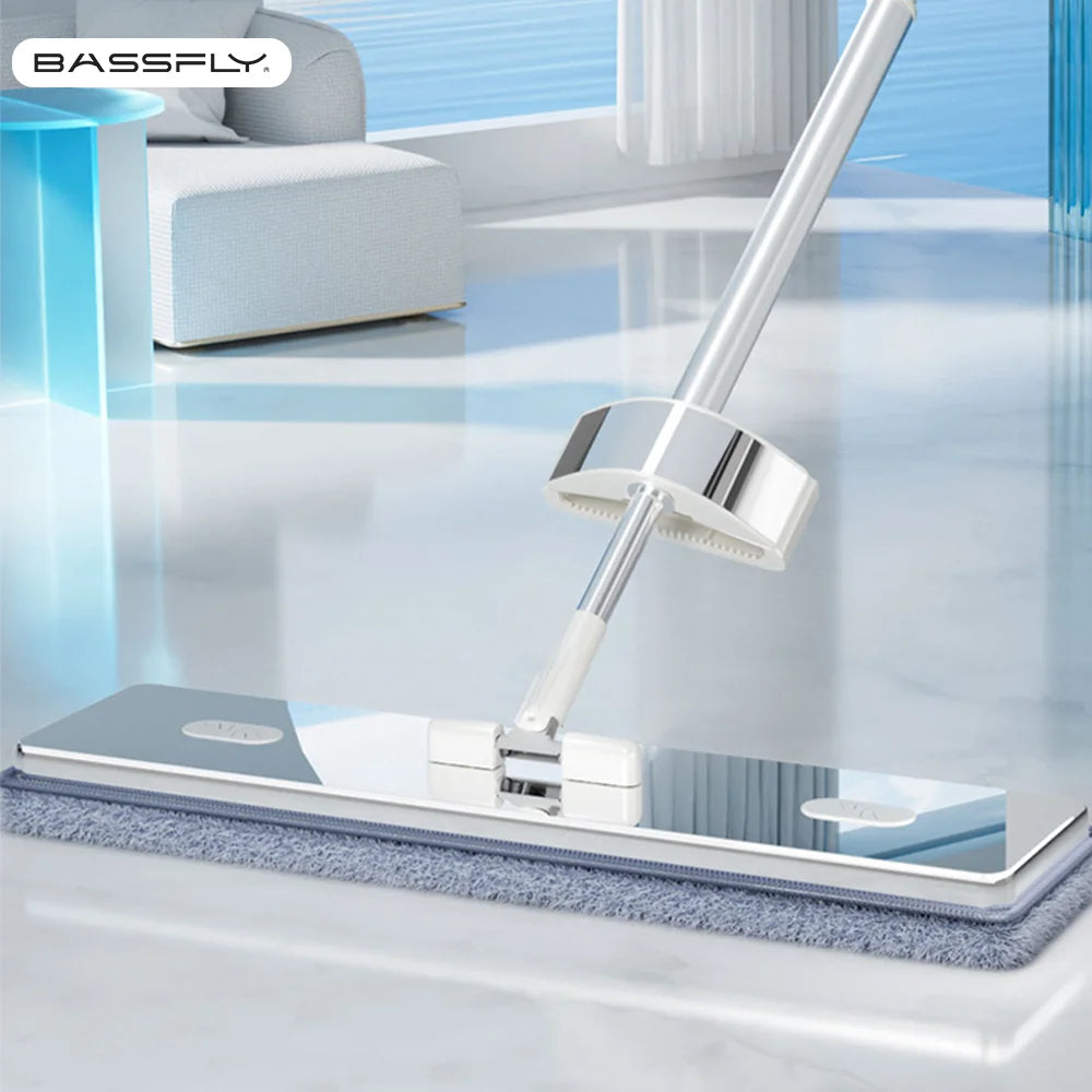 Flat Mop With Mop Cloth Long Handle Hands-free Wash Flat Mop Durable Rotating Floor Mop Wet and Dry Use
