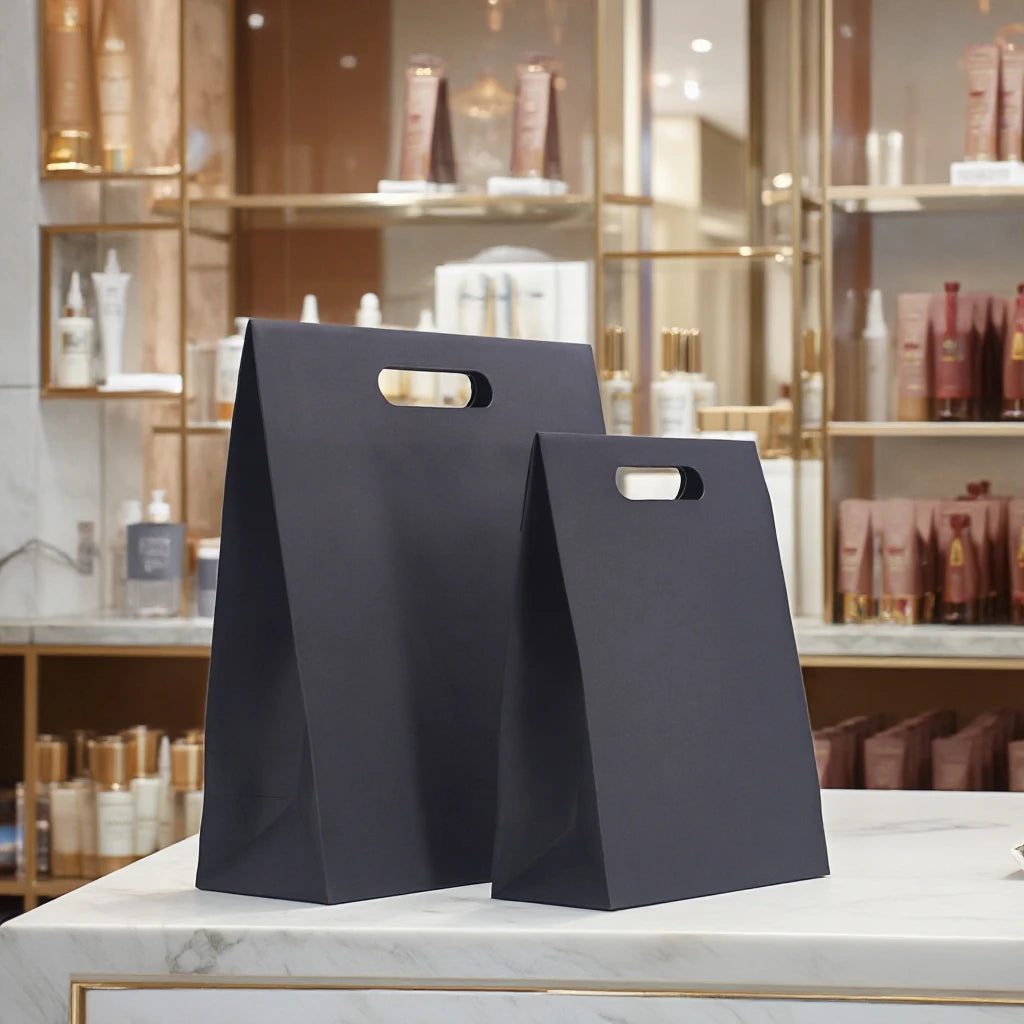 Luxury Gift Black Custom Retail Store Die-cut Handles Shopping Cosmetic Packaging Perfume Paper Bags With Your Own Logo