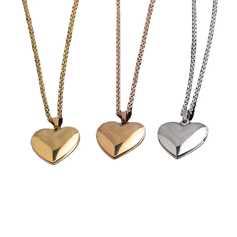 Fashion Stainless Steel Custom Picture Frame 45cm Chain Necklace Heart Pendant Necklace for Women