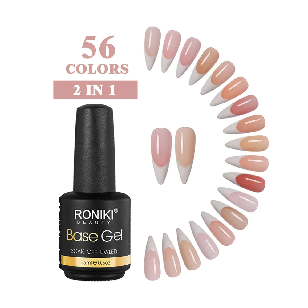 RONIKI HEMA FREE 2 in 1 Color Rubber Base Coat Private Label Soak Off Long Lasting Gel Nail Polish Vegan Uv Gel