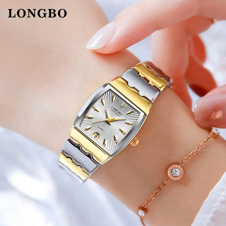 LONGBO Women Luxury Watch 2026 Men Stainless Steel  Quartz Women Wrist Watch Latest Fashion Quartz Small Gold Watch Gift Box 