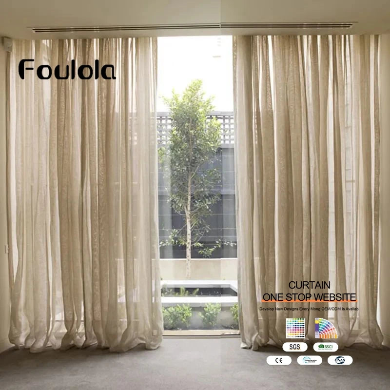 High Grade Simple Linen  Style Sheer Curtain Fabric