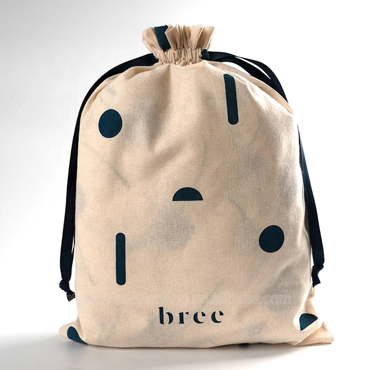 Custom Logo Printed Muslin Cotton Drawstring Christmas Gift Packing Bag Natural Organic Cotton Pouch With Ribbon