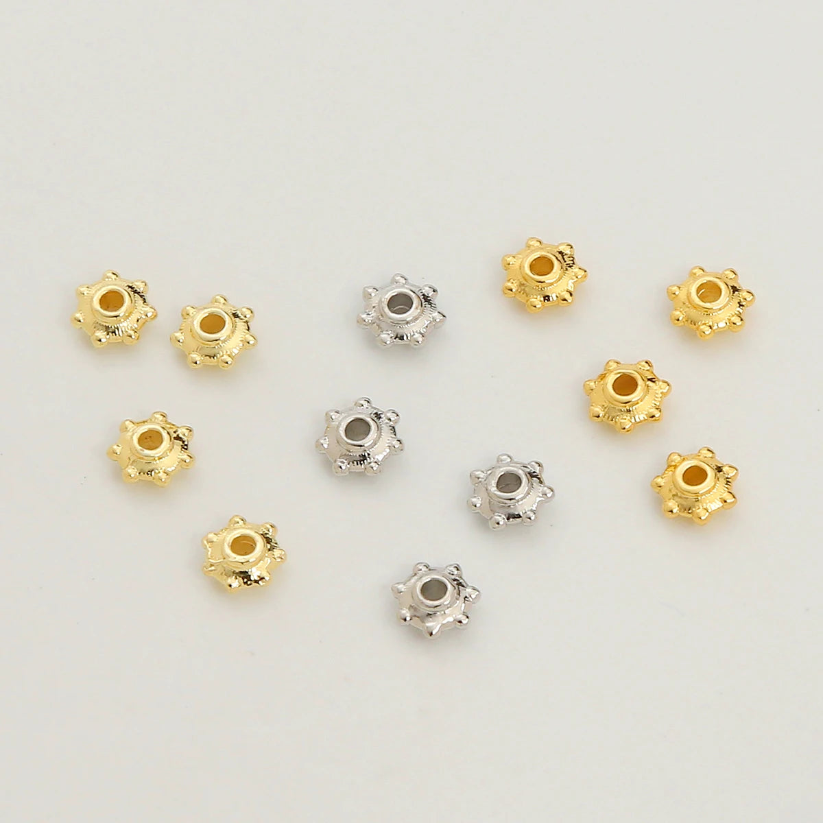 18K Gold Plated Brass Seven Point Crimp & End Beads Round Flat Bead for Necklace & Bracelet Making Loose Bead