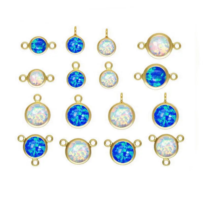 GP White Blue Bello Opal Charm Drop Black Onyx Turquoise Bezel Drop Gemstone Connector 14k Gold Filled Permanent Jewelry Char