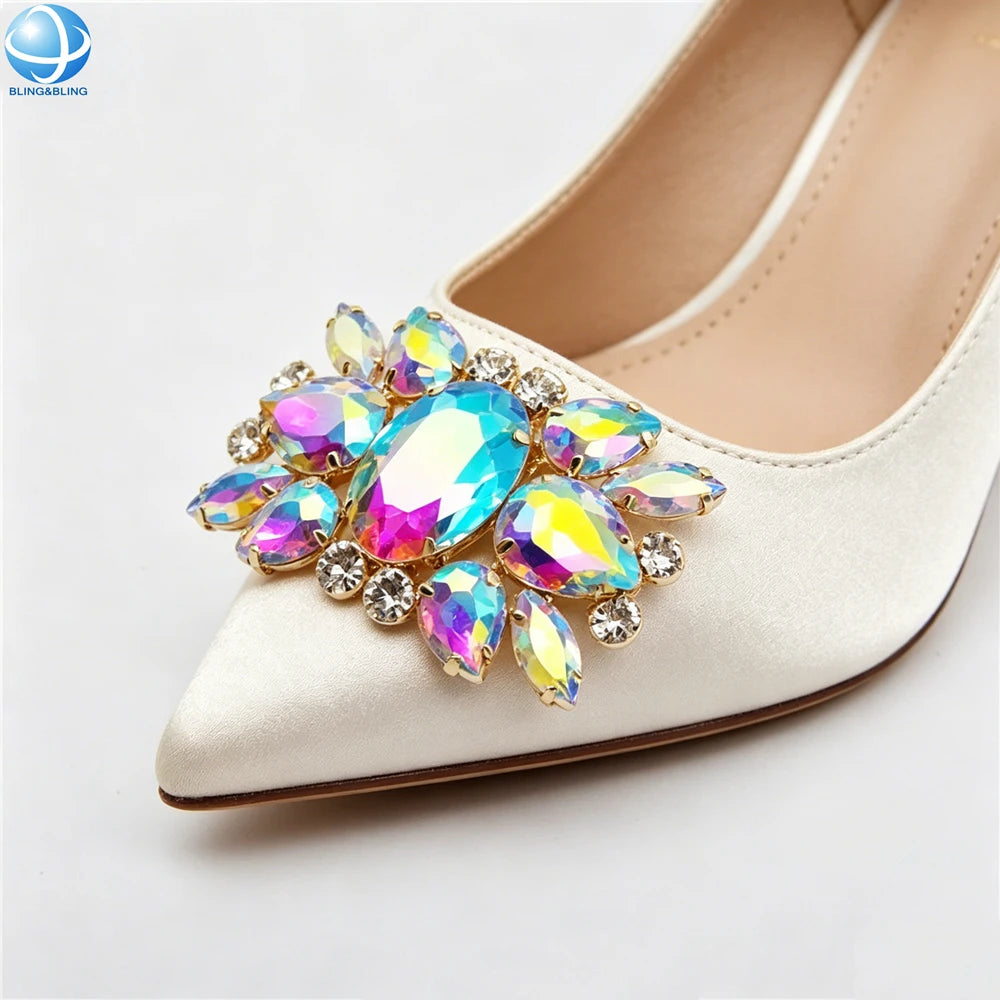 Customized Colors Rhinestone Strass Shoe Buckle for Ladies Shoe Ornament Italian High Heel Handbag Set Decoration