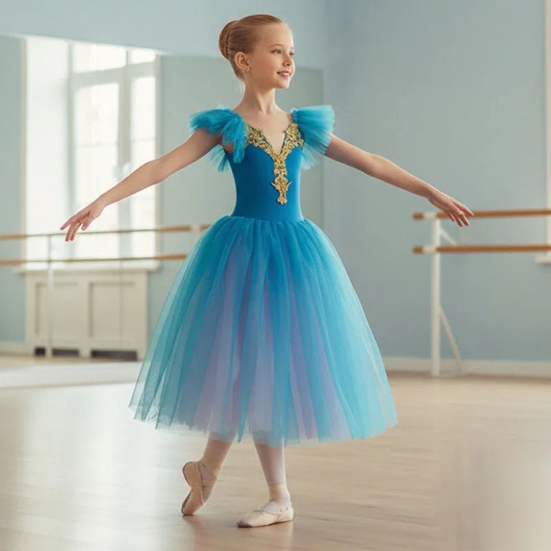 White Ballet Dress Performance Clothes Long Romantic Ballet Tutu Swan Lake Ballerine Femme Children Girls Fairy Ballet Costum