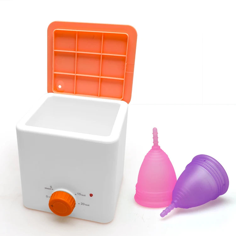Menstrual Cup Steam Sterilizer Cleaner Machine Drying Stand Discs Cups Automatic Timing On/Off Switch Kills 99.9% Germs Pink