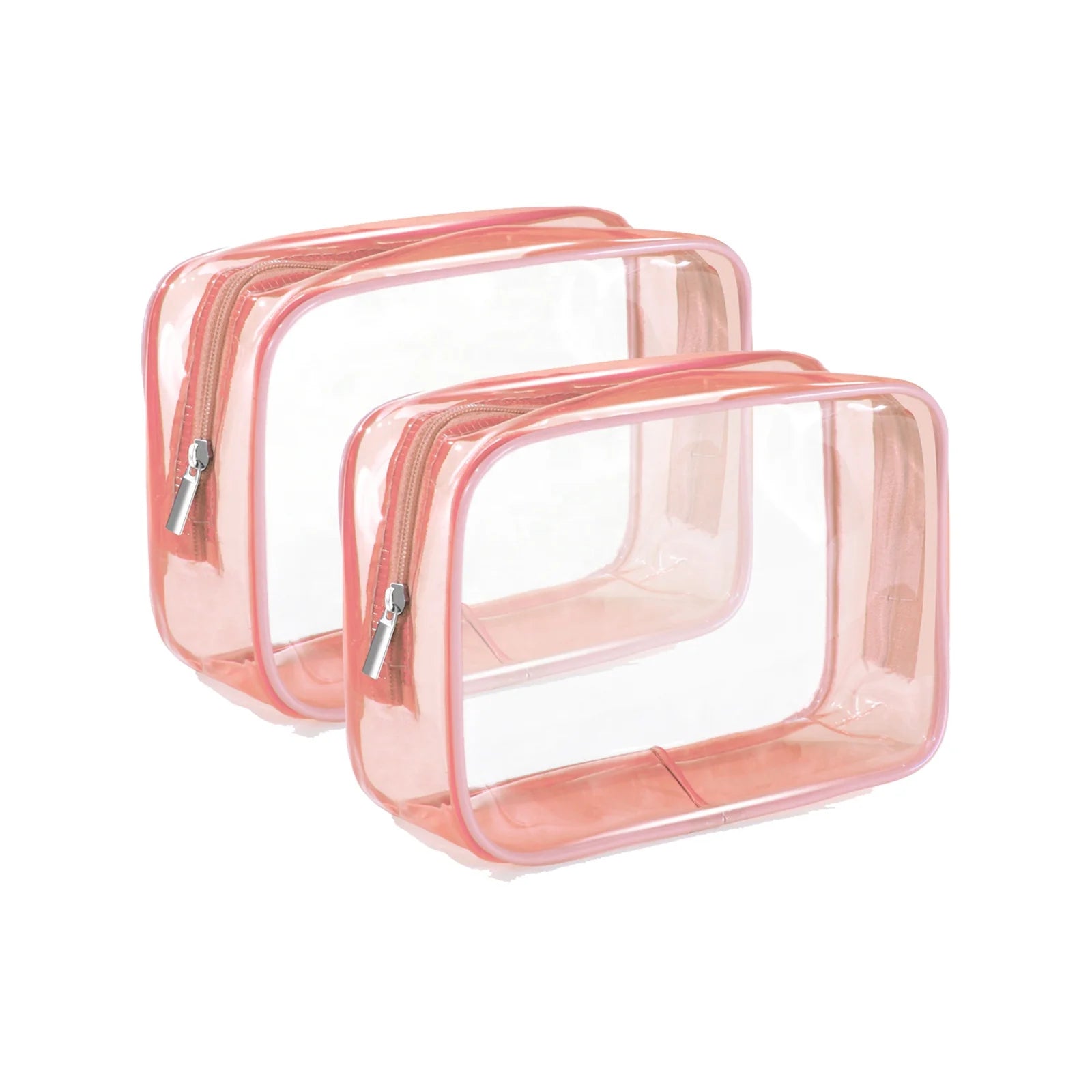 Pack of 2pcs Custom logo pink square Waterproof Wash Toiletries Pvc  Makeup Travel Pouches Small Cosmetic Bag clear