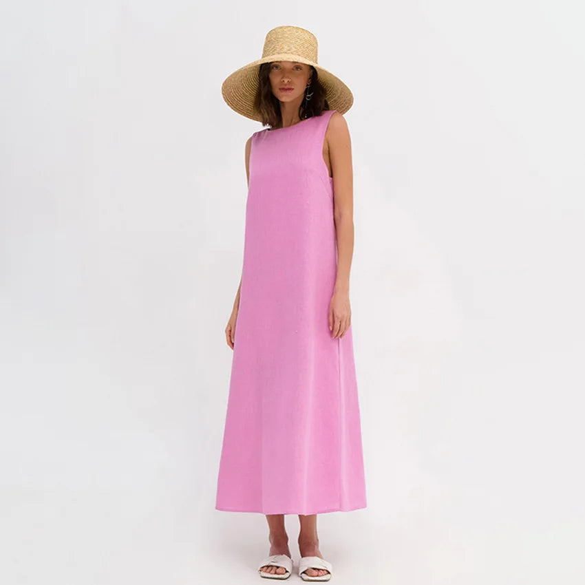 Summer Women Casual Mid Length Sleeveless a Line Dress