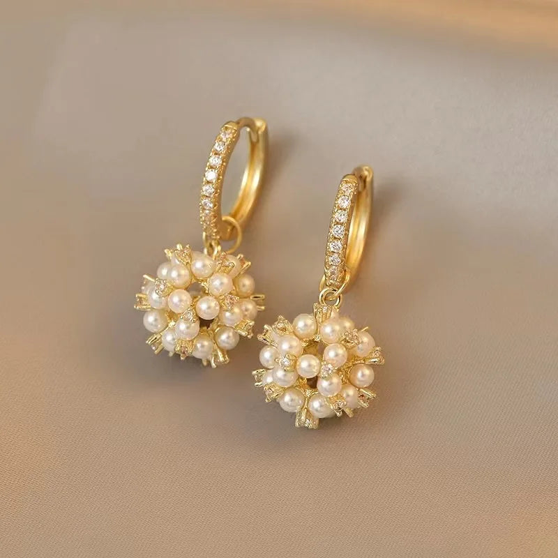 Hot Sale Bling Rhinestone Geometric Pendant Earrings Jewelry Exquisite Pearl Drop Earrings Female
