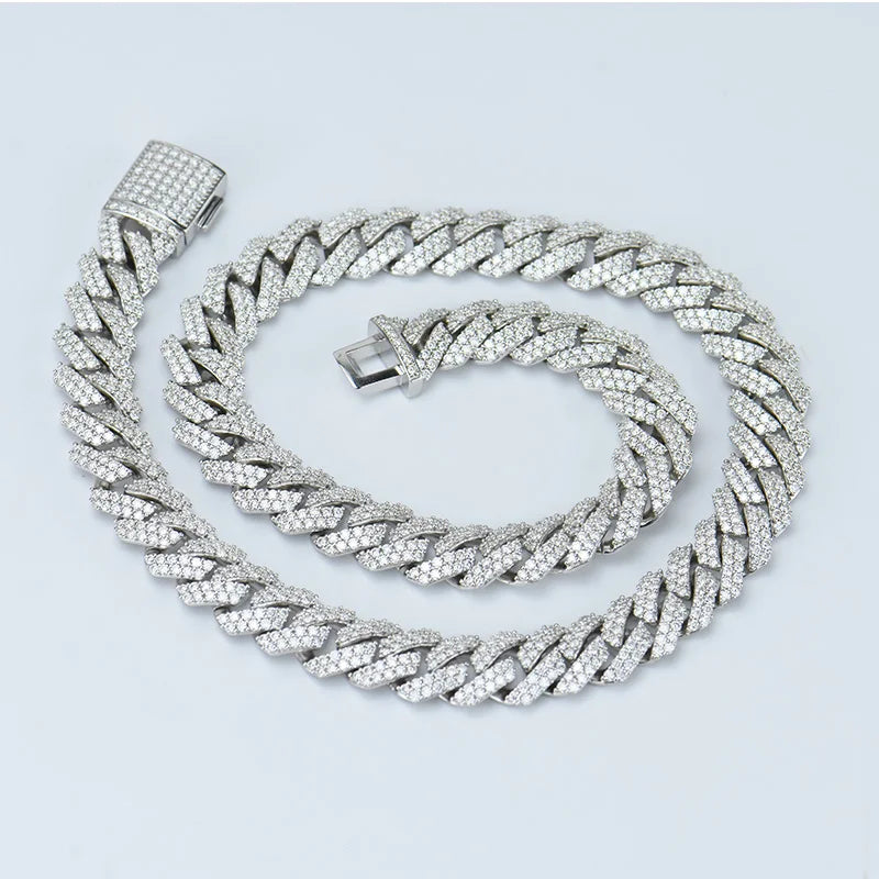 Moissanite Diamond Cuban Link Chain Gold Over Sterling Silver Men Women in White Yellow and Rose Gold Gift Box Necklaces Hiph