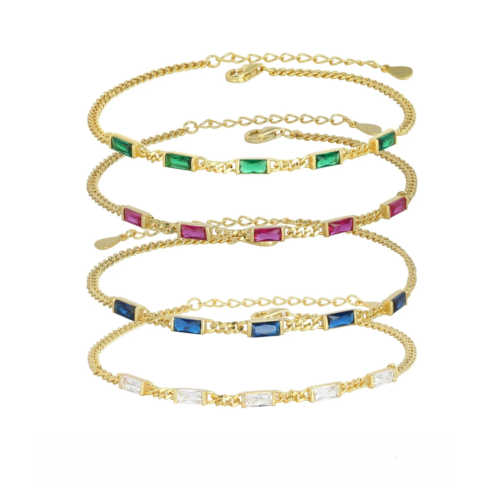 Fashion Jewelry French Style  S925 Sterling Silver Casual Square Zircon Bracelet Women Vintage Silver Chain Bracelet Wholesal