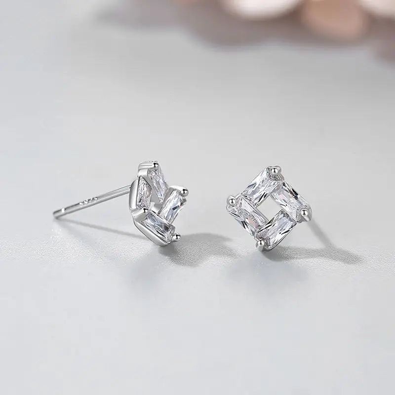 Hot Selling New 925 Sterling Silver Square Zircon Stud Earrings Exquisite Wedding Fashion Jewelry Earrings for Women