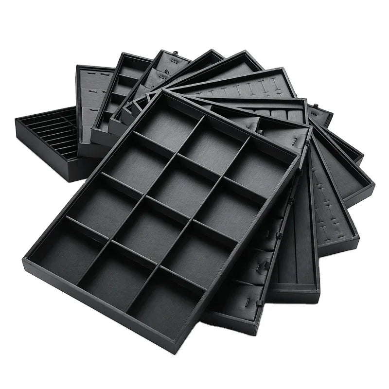 Digu Black Jewelry Display Tray  Modern Ring Necklace Tray Stackable 24 Grid Jewelry Organizer Tray for Shop Display De Joyer