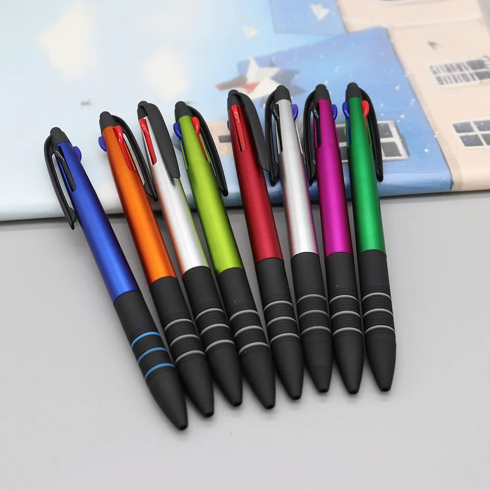 Promotional Multi Color 3 Color Pen 3 in 1 Stylus Pen for Touch Screens Ball Pen With Custom logo