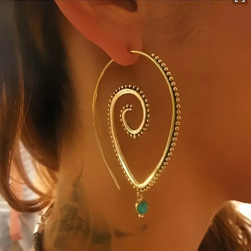 CAOSHI Spiral Big Circle Earrings for Women Gold Color Piercing Green Cubic Zirconia Charm Dangle Earrings New Fashion Jewelr