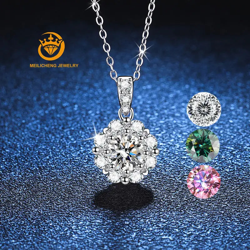 Wholesale 925 Sterling Silver Pass Diamond Tester Excellent Cut 1 Carat D Color Moissanite Wedding Clavicle Necklace for Wome