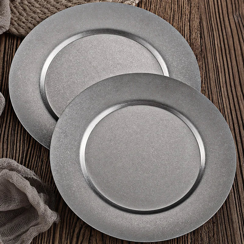 14-26cm Retro Stainless Steel Dessert Plate Simple Style Dining Table Metal Tray Family Daily Meal Dishes Storage Plates