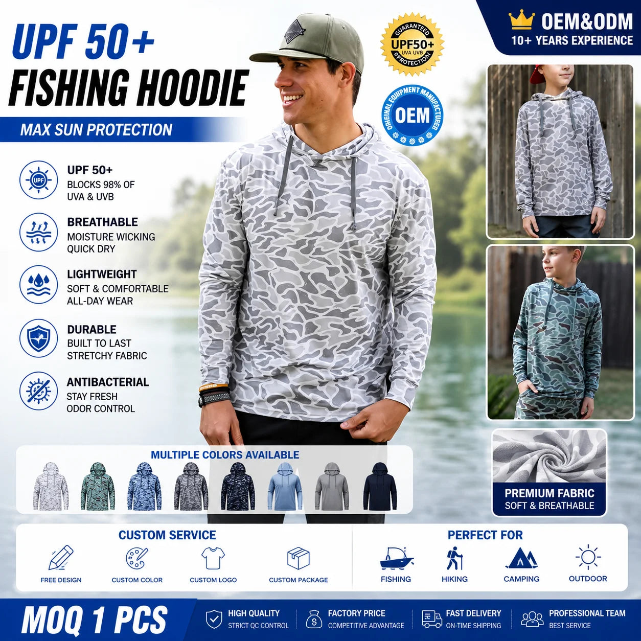 Customized Men's Upf Uv Quick Dry Breathable Sports Shirt Camo Plus Size Made Fishing Shirt Long Sleeve Wear Fishing Hoodie