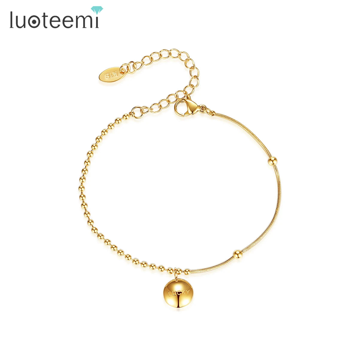 SP-LAM 2021 Adjustable Stainless Steel Cute Bangle LUCKY Letter Gold Charm Woman Korean Chain Bracelet